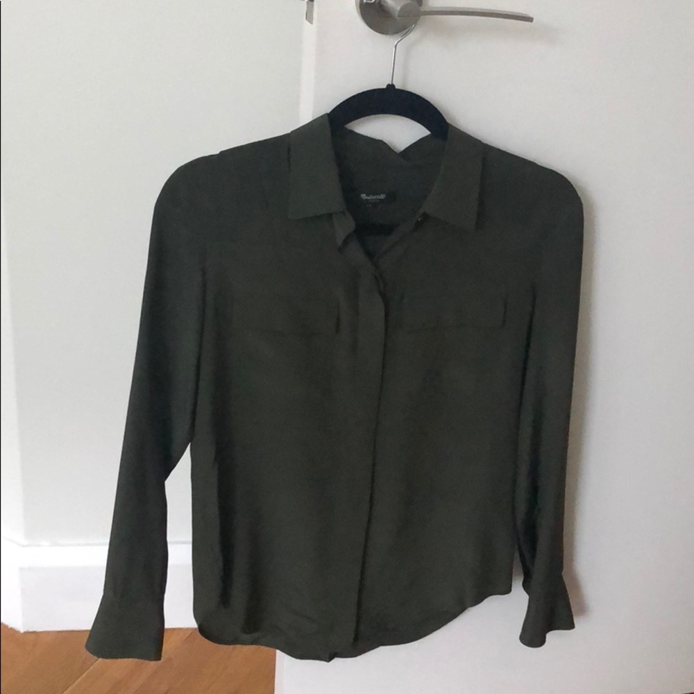 Madewell Olive Green Silk Shirt